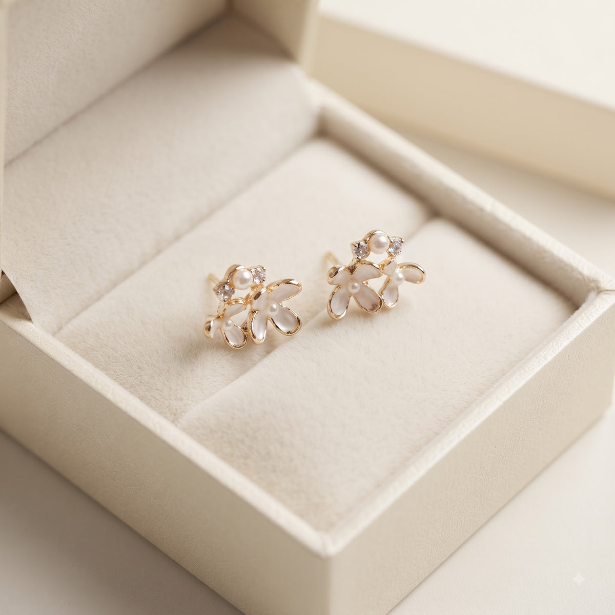 White Floral Earrings